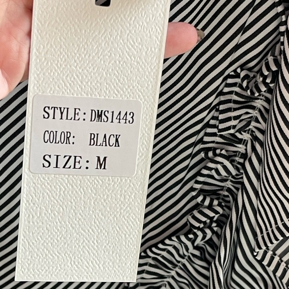 Dance & Marvel Floral Embroidered Black and White Striped Ruffle Wrap Skirt - Picture 5 of 12
